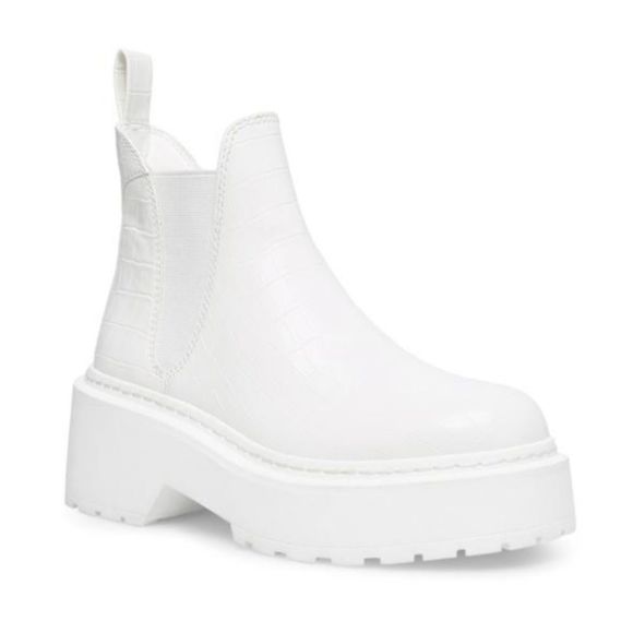 Steve Madden Shadow White Crocodile Chunky Platform Lug Sole Ankle Chelsea Boots